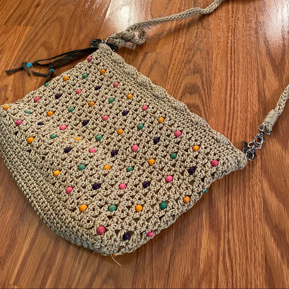 Vintage Y2K does 70’s Beaded Macrame Purse Boho Purse Wooden Bead Bag Crossbody - Picture 14 of 15